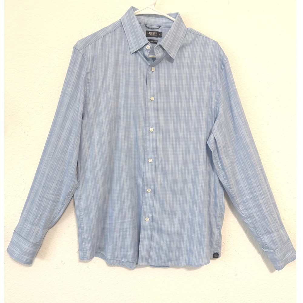 Faherty Movement Shirt Mens M Blue Plaid Supima Cotton Stretch